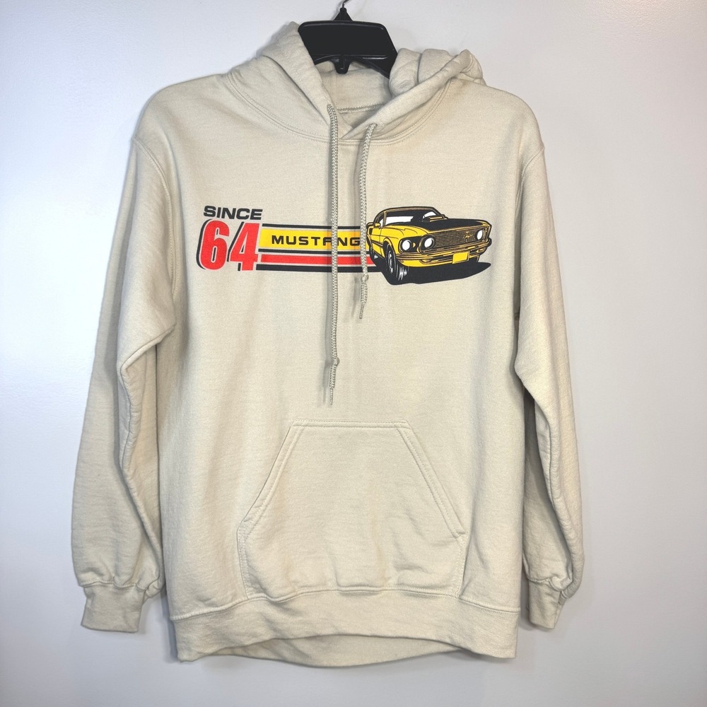 Ford Mustang Hoodie Since 64 Graphic Cream Yellow Car Vintage Style Iconic